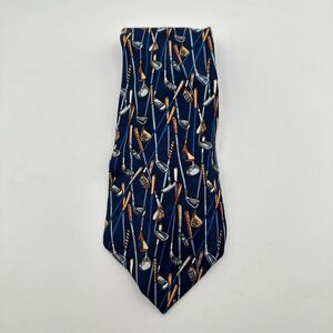 Vintage Nicole Miller Designer Silk Tie‎ Blue Classic Golf Clubs Sports AOP 1997